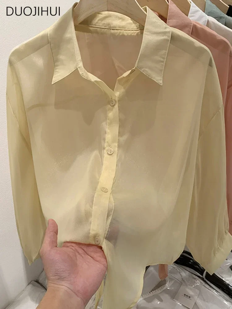 DUOJIHUI Yellow Summer Loose Chic Polo Neck Female Shirt New Simple Casual Fashion Solid Color Basic Single Breasted Women Shirt
DUOJIHUI Yellow Summer Loose Chic Polo Neck Female Shirt New Simple Casual Fashion Solid Color Basic Single Breasted Women Shirt