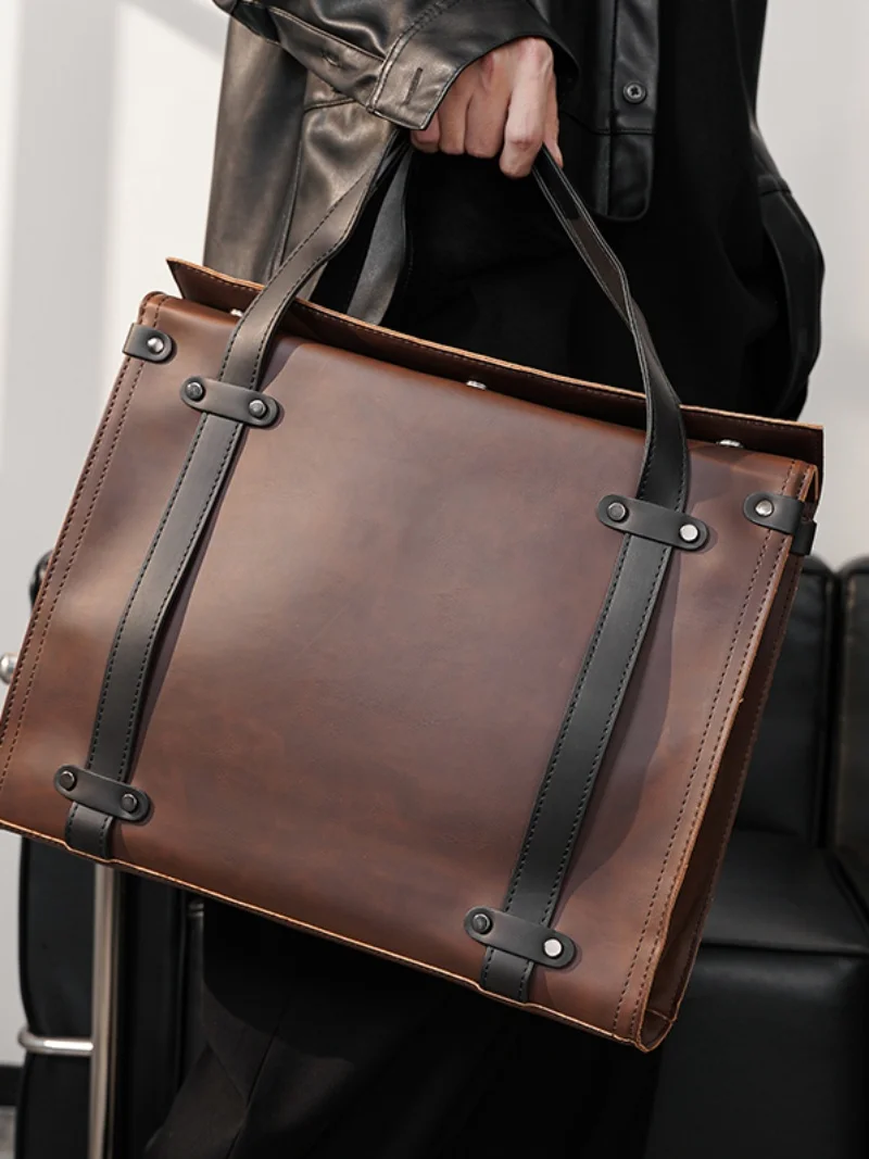 

New 2024 Men's Briefcase bag Retro Leather Business Boston bag Famous Designer's Cross bag Luxury Leather Brand Bag Bolsas