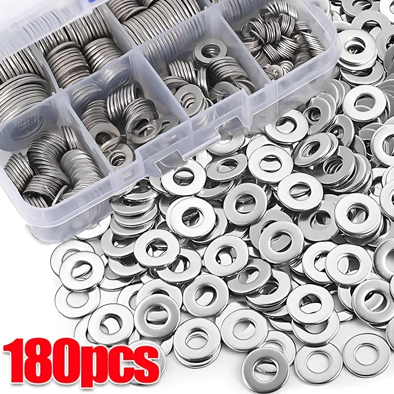 180pcs/box Stainless Steel Washer Set M2 M3 M4 M5 M6 M8 M10 Washer Flat Washers Ring Plain Washer Gaskets Assortment Kit
180pcs/box Stainless Steel Washer Set M2 M3 M4 M5 M6 M8 M10 Washer Flat Washers Ring Plain Washer Gaskets Assortment Kit