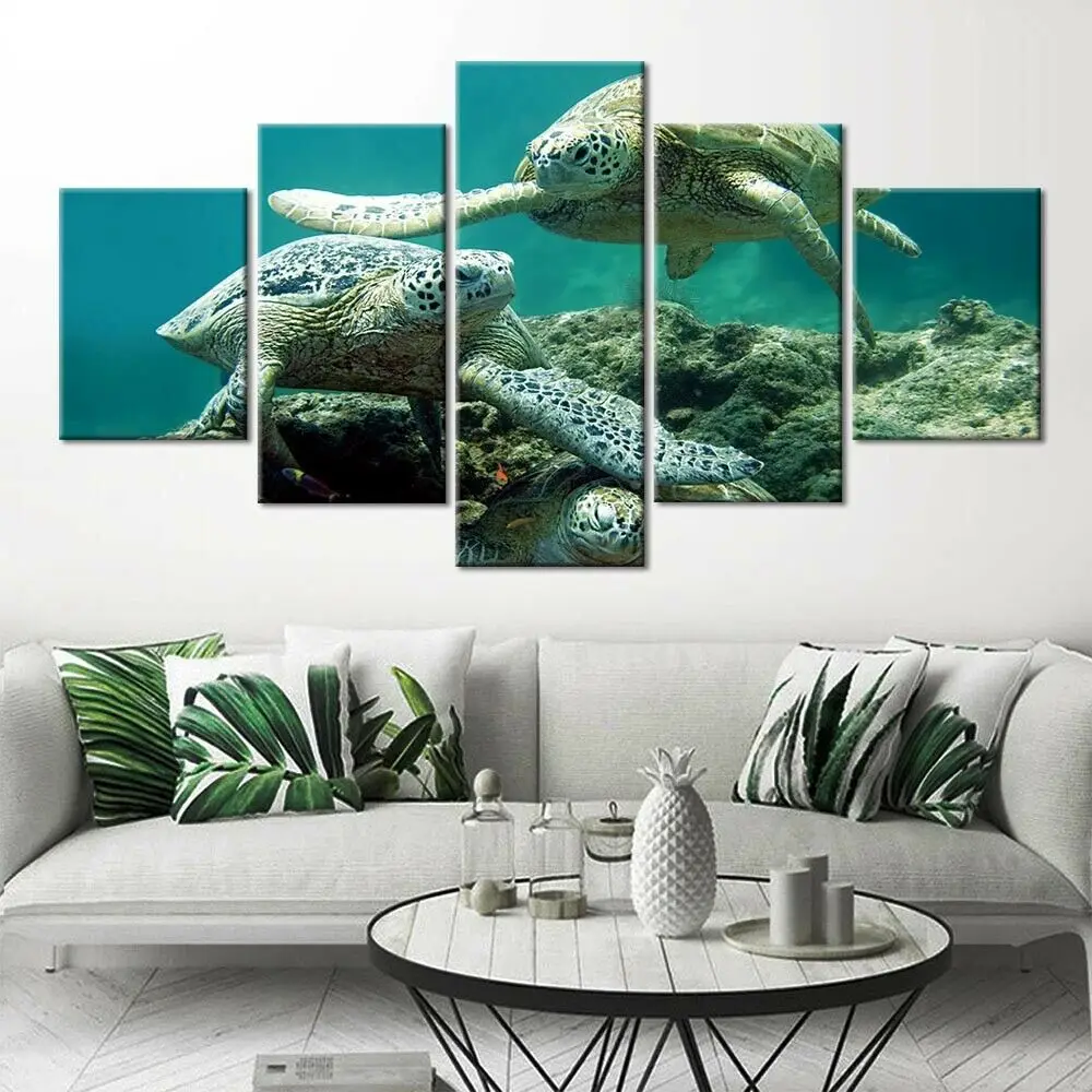 

5 Panel Sea Turtle Coral Ocean Canvas Picture Wall Art HD Print Decor Pictures Home Decor 5 Piece Poster Room Decor Paintings