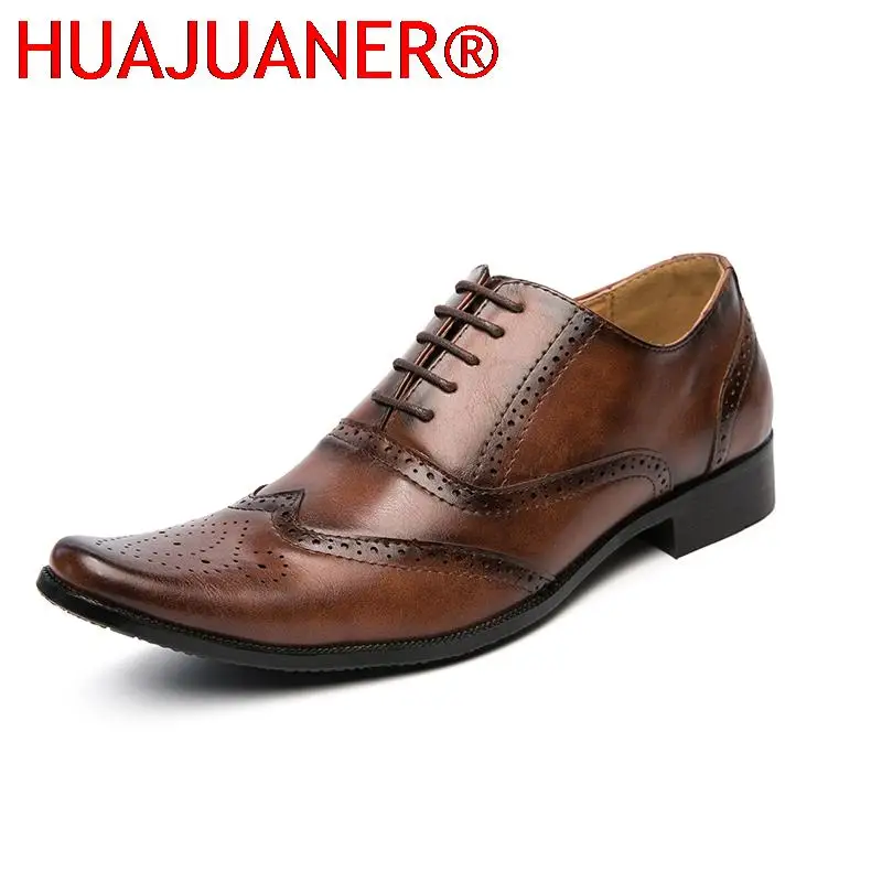 

New Men Leather Shoes Formal Business Casual Shoes Breathable Brogue Style Man Dress Oxfords Male Derby Footwear Zapatos Hombre