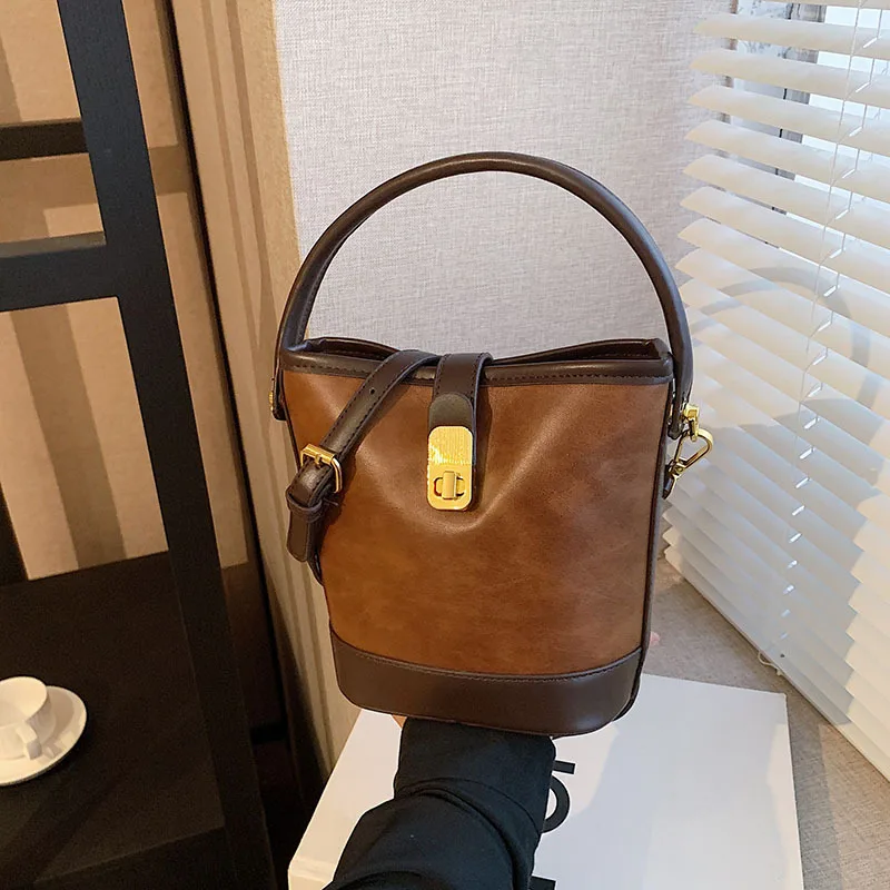 

New Fashion Vintage Maillard Casual Women Shoulder Bag Bucket Crossbody Handbag Brand Designer