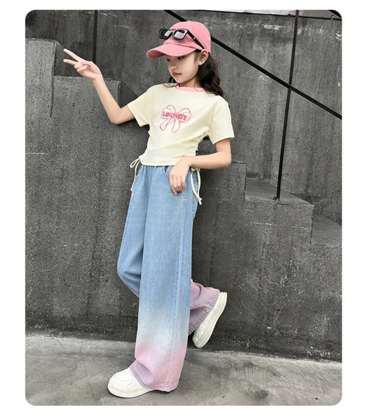 جينز كبير للمراهقين والبنات لعام 2024 بنطال جينز واسع الساق للأطفال والبنات متدرج اللون ملابس خارجية للأطفال سراويل طويلة ملابس للفتيات من 4 إلى 12 سنة جينز كبير للمراهقين والبنات لعام 2024 بنطال جينز واسع الساق للأطفال والبنات متدرج اللون ملابس خارجية للأطفال سراويل طويلة ملابس للفتيات من 4 إلى 12 سنة