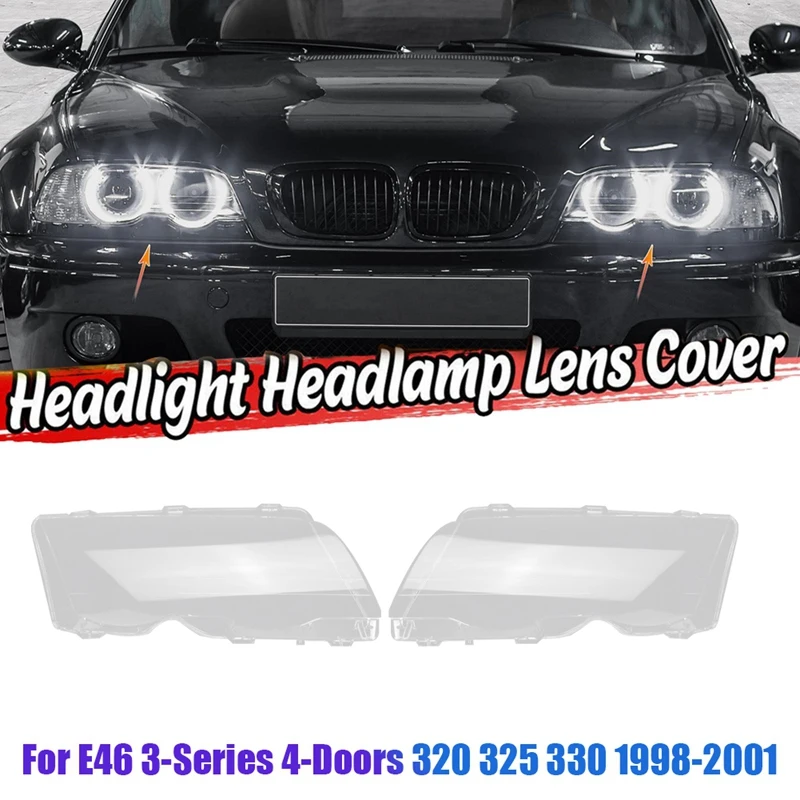 

1Pair For BMW E46 3-Series 4-Doors 320 325 330 1998-2001 Car Headlight Lens Cover Lamp Shade Lens Head Light Shell Cover