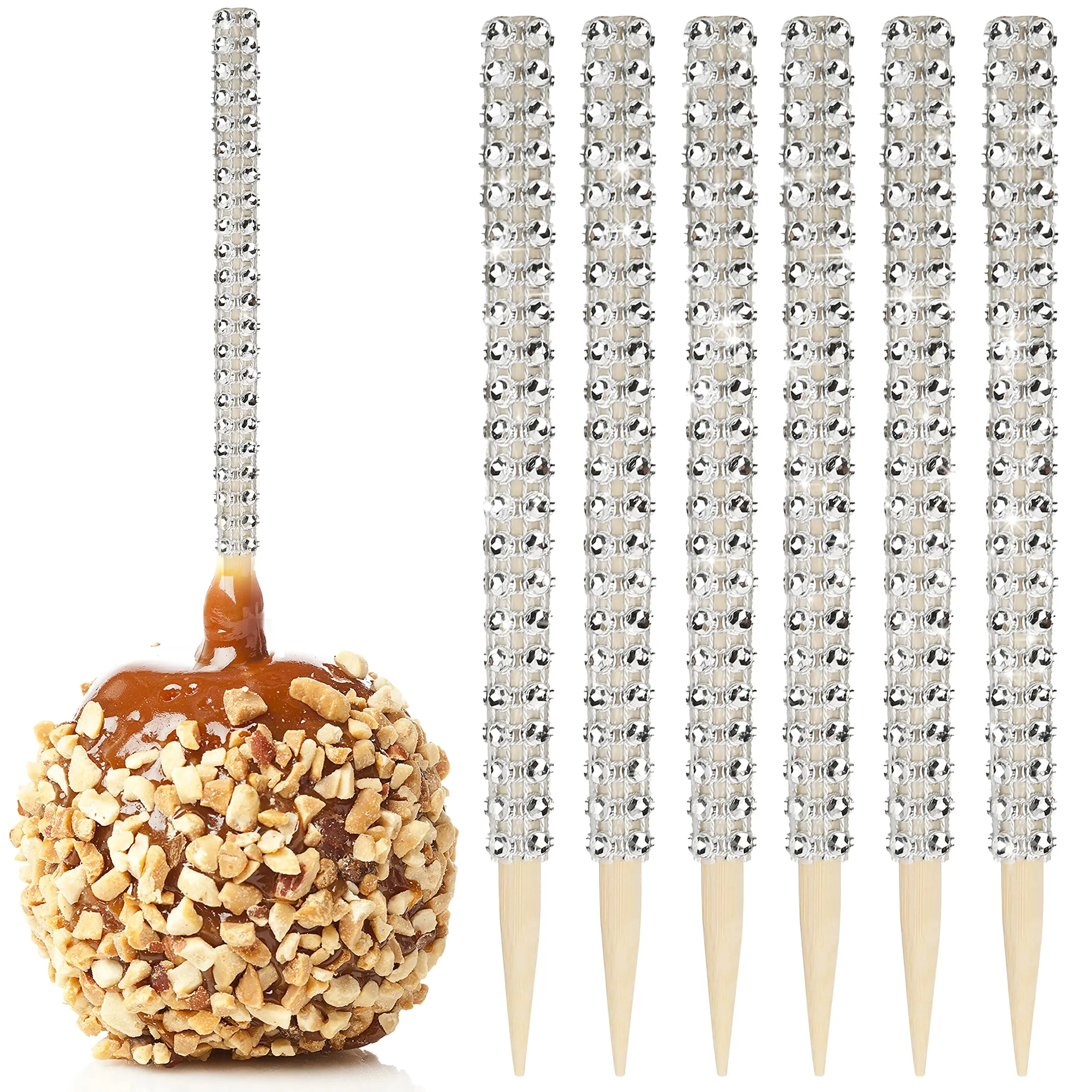 50pcs Bling Candy Apple Bamboo Sticks Caramel Apple Wooden Pointed Skewers with Rhinestones Diamond Mesh Wrap Fruit Treats
50pcs Bling Candy Apple Bamboo Sticks Caramel Apple Wooden Pointed Skewers with Rhinestones Diamond Mesh Wrap Fruit Treats