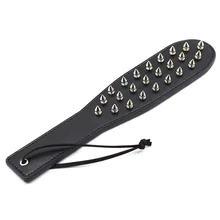 Dual-sided Thick Leather Restraint Spank Bondage Roleplay Flogger Whip Paddle Whip With Spikes Slap Butt BDSM Sex Toy For Couple