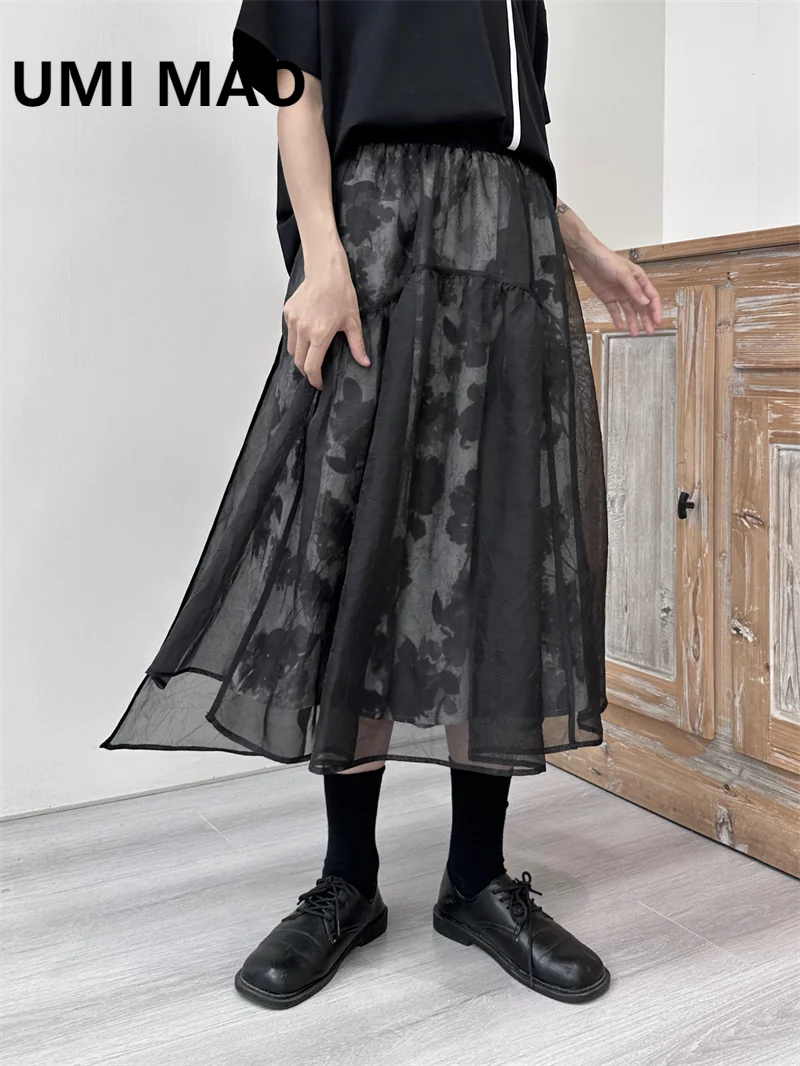 

UMI MAO Yamamoto Diablo Design Half Length Dress 2023 Spring Summer A-line Skirt Yarn Dress Women Pastel Goth Clothes Femme Y2K