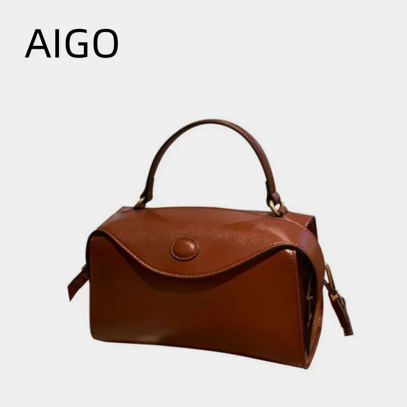 

AIGO Luxury Boston Women Bags Crossbody Shoulder Bags For Women Soft Leather Handbag Spring Summer New Daily Purses Casual Tote