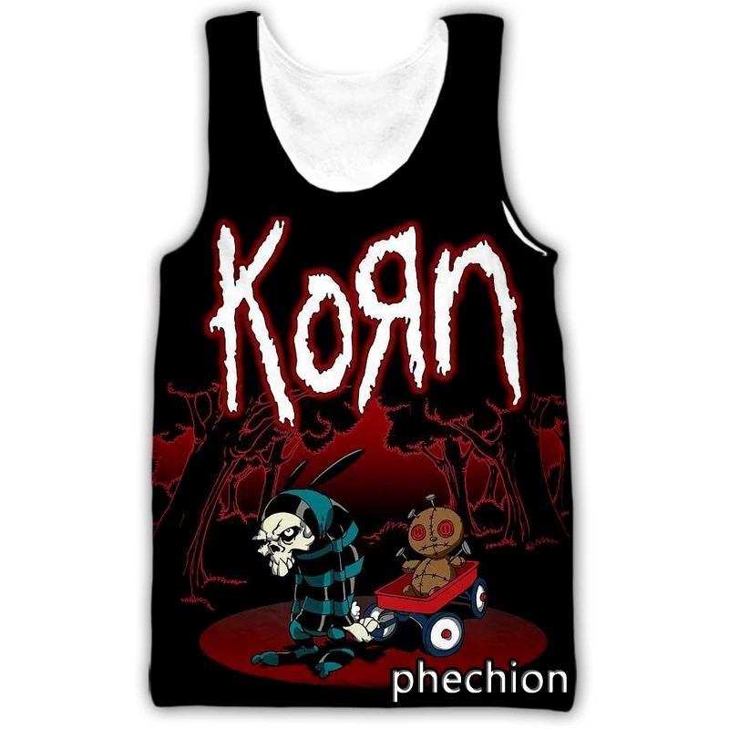 

phechion New Fashion Men/Women Korn Band 3D Printed Sleeveless Vest Streetwear Men Loose Sporting Tank Tops D156