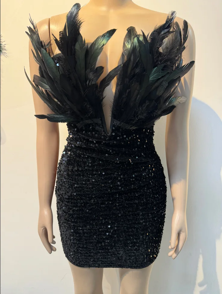 Woemn Dress Short Dresses Sexy Slim Fit Strapless Sleeveless Deep V Neck Sequin Feather Hip Wrap Elegant Splice Party Vestidos Woemn Dress Short Dresses Sexy Slim Fit Strapless Sleeveless Deep V Neck Sequin Feather Hip Wrap Elegant Splice Party Vestidos