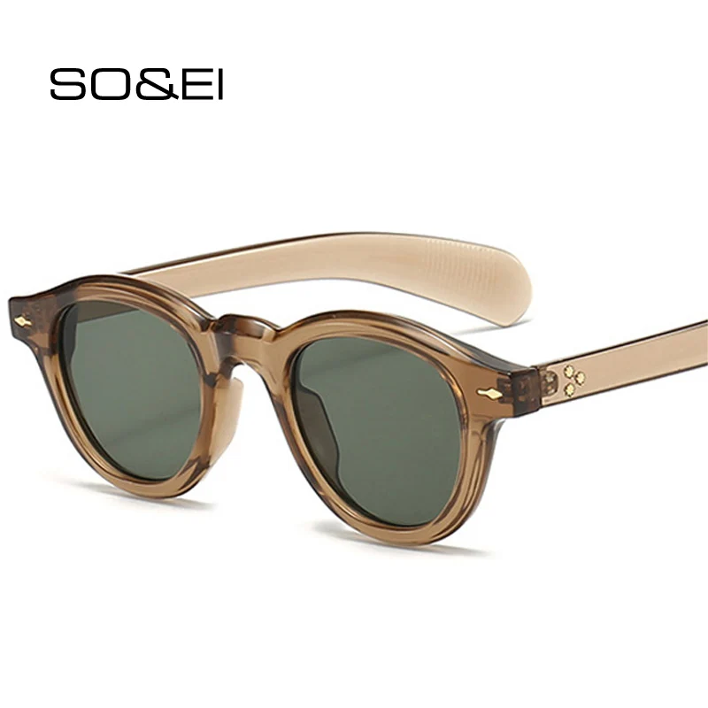 

SO&EI Vintage Oval Sunglasses Women Fashion Clear Ocean Lens Shades UV400 Men Trending Rivets Round Blue Green Sun Glasses