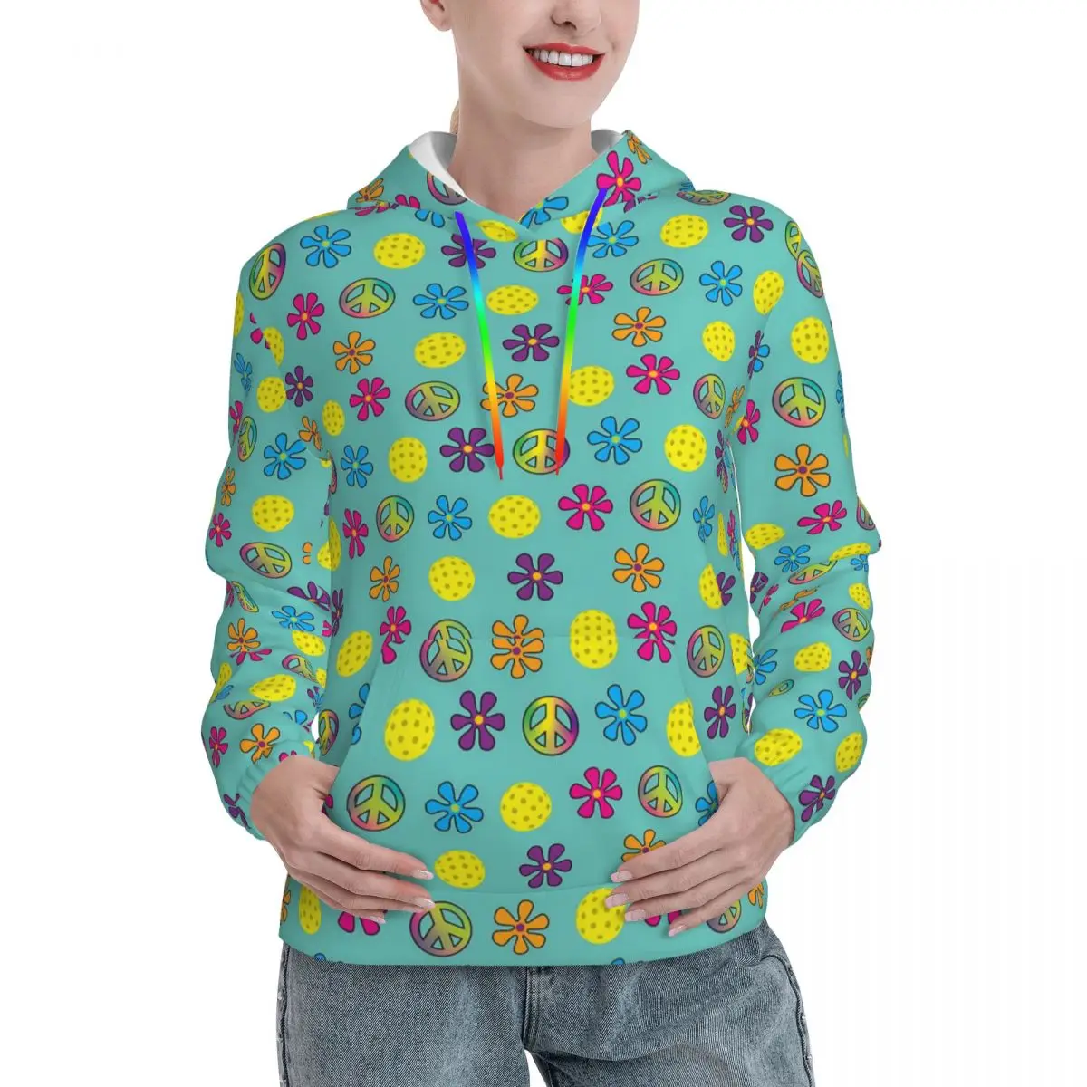 

Уличные толстовки Peace Love, осенняя Повседневная рубашка с капюшоном и принтом пиклбол, дизайнерский пуловер большого размера в стиле Харадзюку для пар