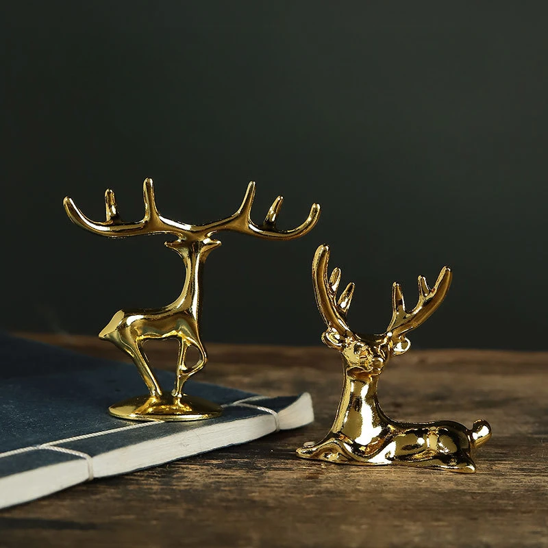 

5PCS Nordic Elk Deer Statue Christmas Reindeer Figurine Golden Zinc Alloy Handicraft Home Ornament Table Decoration Gift