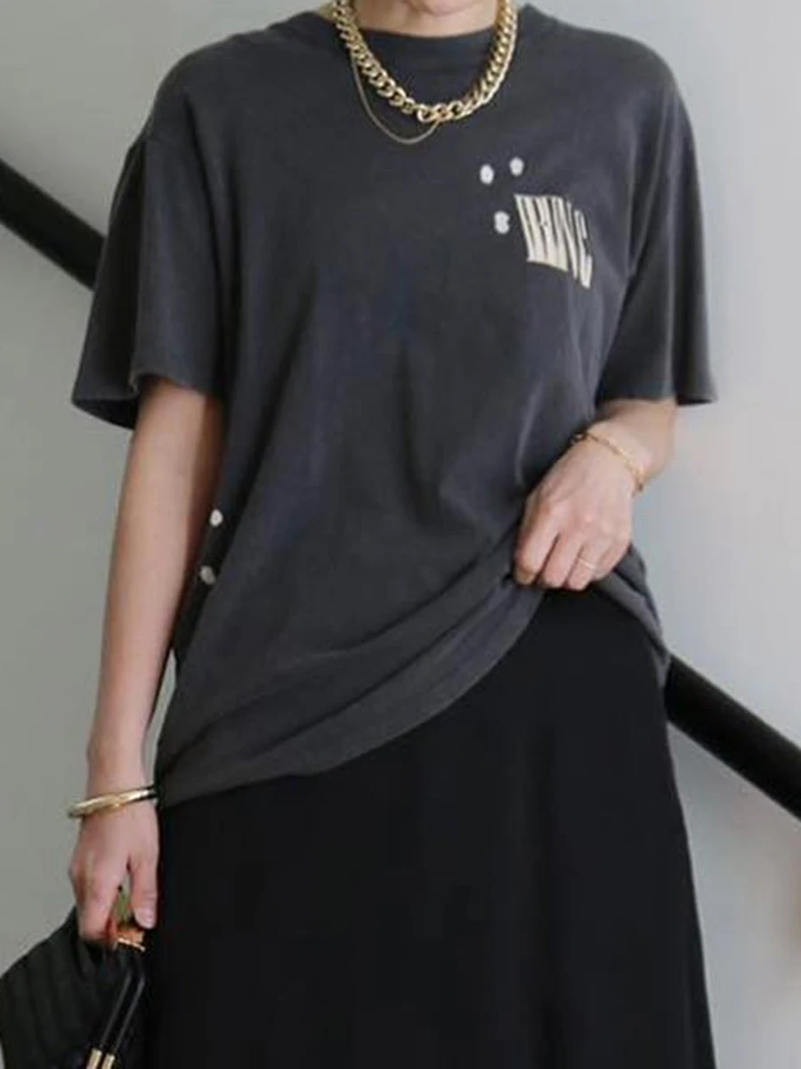 

Винтажная потертая версия 2024, новая футболка с круглым вырезом и коротким рукавом в стиле рок-н-ролл, женская уличная одежда, модные роскошные футболки