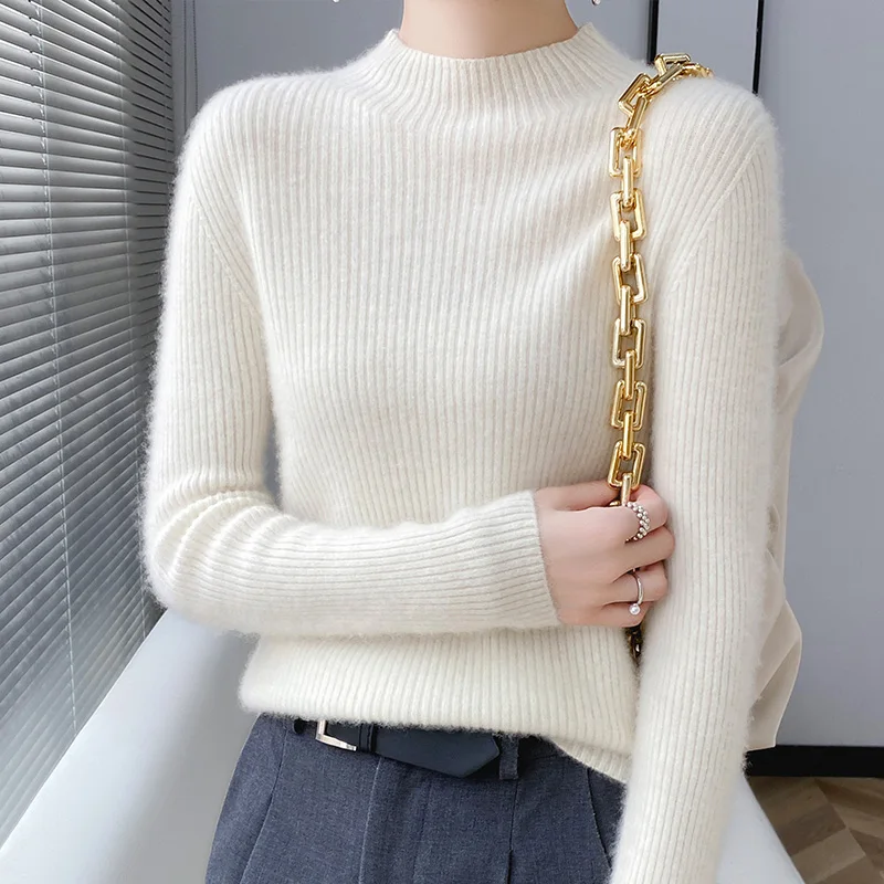Seamless one piece half high collar women's 100% pure wool sweater slim fit pullover autumn/winter base knit sweater
Seamless one piece half high collar women's 100% pure wool sweater slim fit pullover autumn/winter base knit sweater