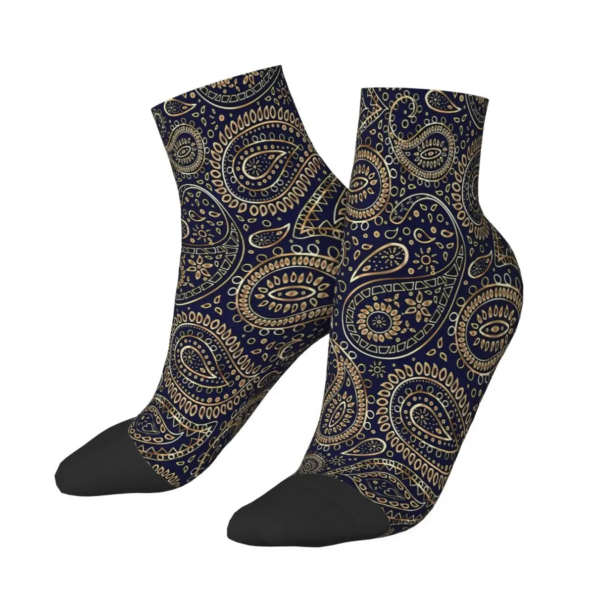 

Pretty Gold Bohemian Art Paisley Babylon Water Drop Ankle Socks Male Mens Women Winter Stockings Polyester