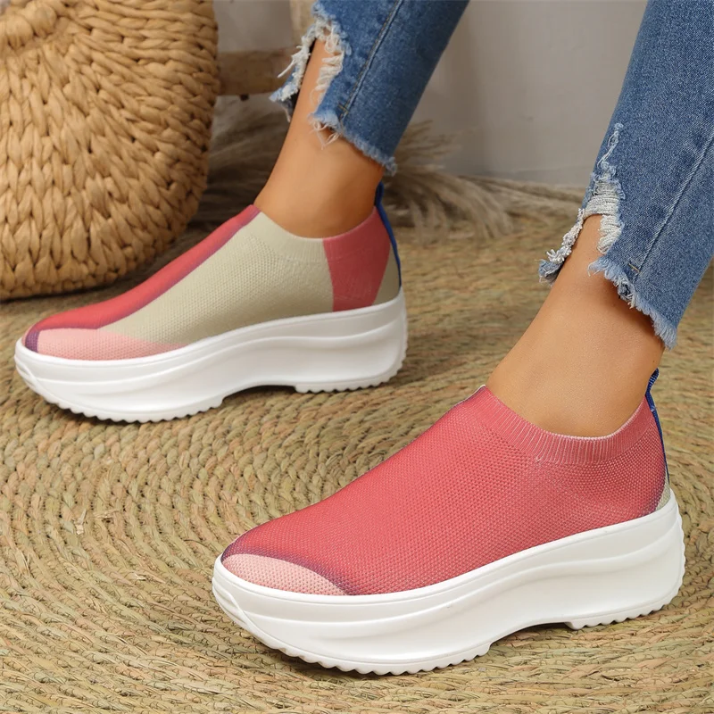 

Women's Casual Mesh Breathable Sneakers 2023 Spring Autumn Fashion Slip on Round Toed Platform Walking Shoes Zapatos De Mujer