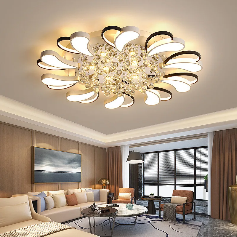 

Modern Simple Circular LED Crystal Living Room Lamps Creative Heart Shaped Warm Restaurant Master Bedroom Study Ceiling Lamp