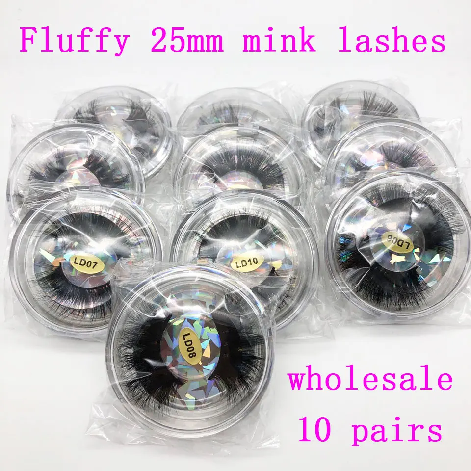 

Makeup 3D Mink Lashes Wholesale 10 Pair/ Lot With Packing Box 25mm Mink Eyelashes Fluffy Natural Long False Eyelashes In Bulk