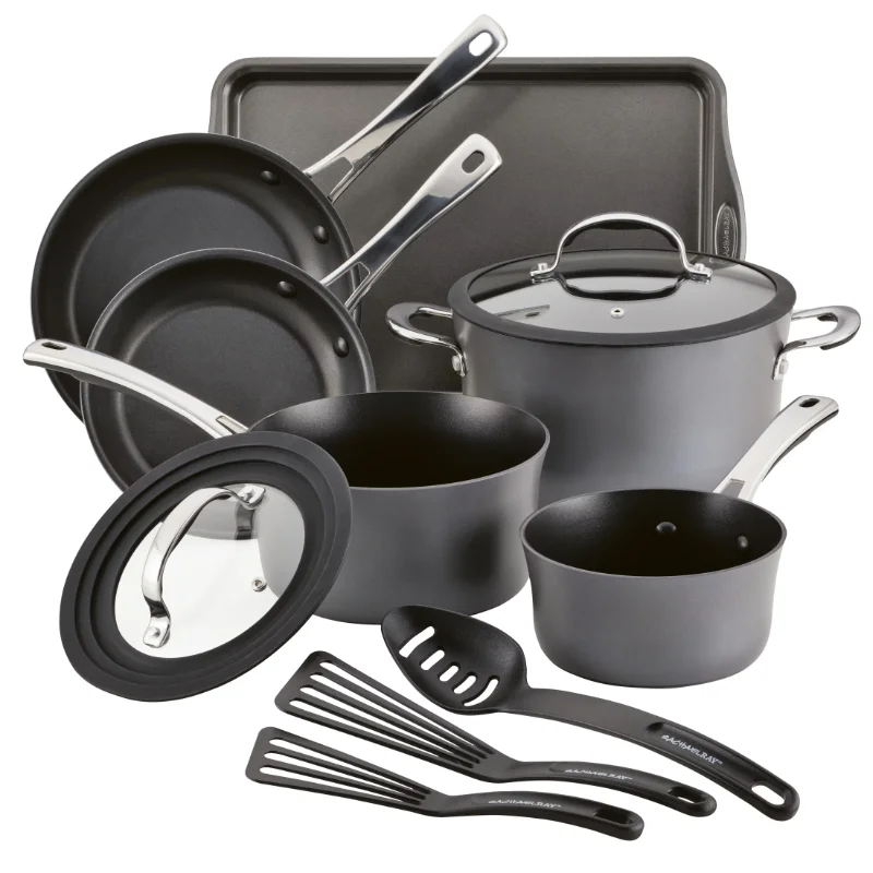 

Rachael Ray Cook + Create Hard Anodized Nonstick Cookware Set, 11-Piece, Black Pots and Pans Set Kitchen