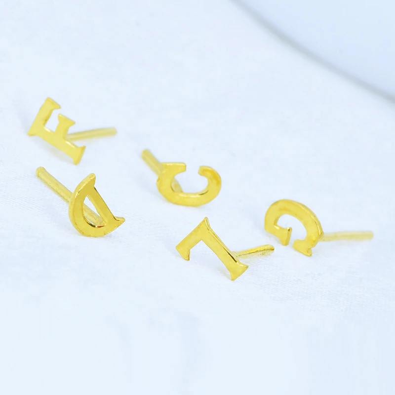 

1pcs Pure Solid Gold Earrings Stud For Women Real 24K Yellow Gold Small Delicate Letter of the Alphabet Gold Earrings