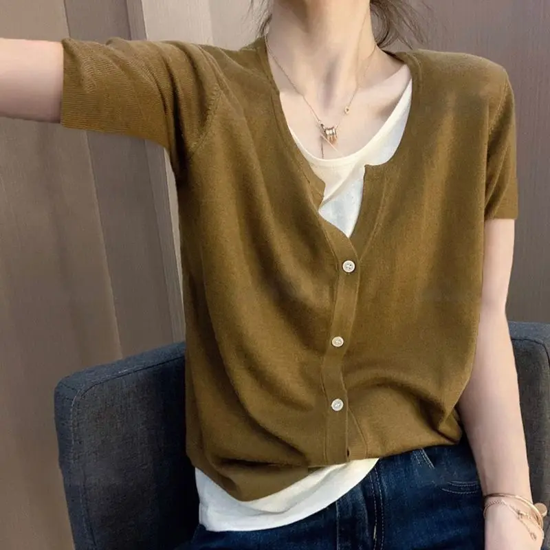 

Women's V-Neck Long Sleeve Sweater Button Cardigan Cropped Top Short Jacket Ladies Fashion Bottoming Cardigans Pullover Q233