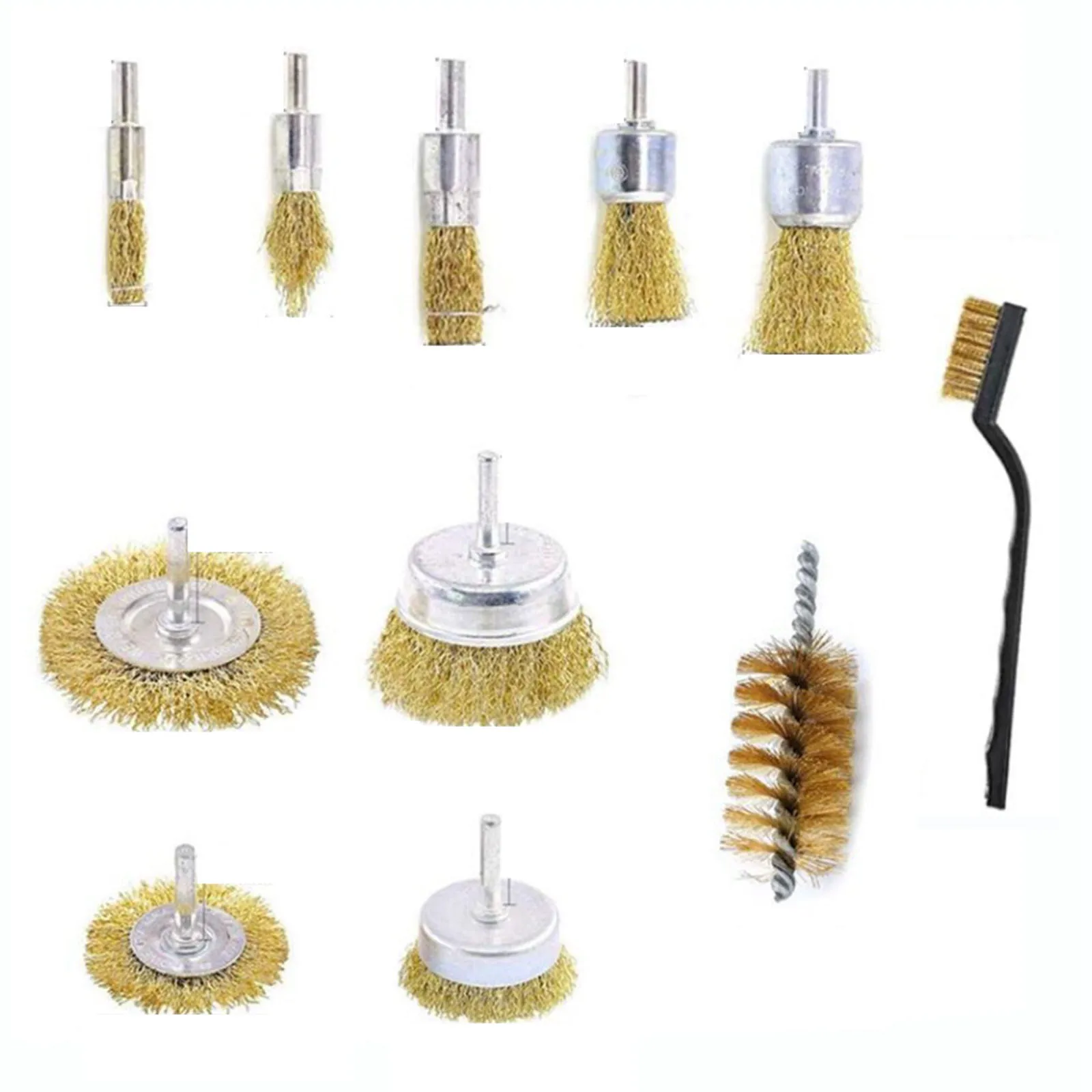 11pc Drill Brushes Stainless Steel Wire Wheel Brushes 6mm Shank Copper Plating For Rotary Tool Electric Grinder Power Tool Parts
11pc Drill Brushes Stainless Steel Wire Wheel Brushes 6mm Shank Copper Plating For Rotary Tool Electric Grinder Power Tool Parts