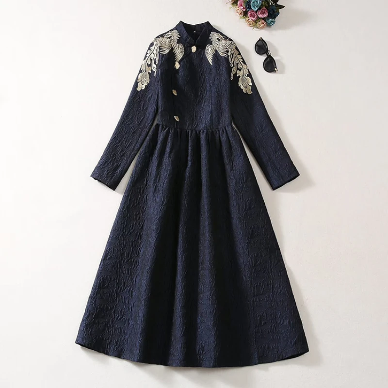 Chinese Style Dress 2023 Fall Vintage Fashion Embroidered Round Neck Wrist Length Sleeves Slimming A-Line Qipao Cheongsam Dress
Chinese Style Dress 2023 Fall Vintage Fashion Embroidered Round Neck Wrist Length Sleeves Slimming A-Line Qipao Cheongsam Dress