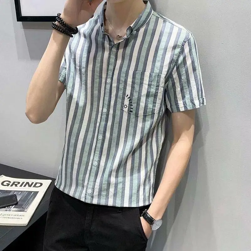 

2024 Summer Short Sleeved Men's Polo Shirt Shirt Striped Shirt Korean Edition Trendy and Handsome New Men's Casual Loose Top