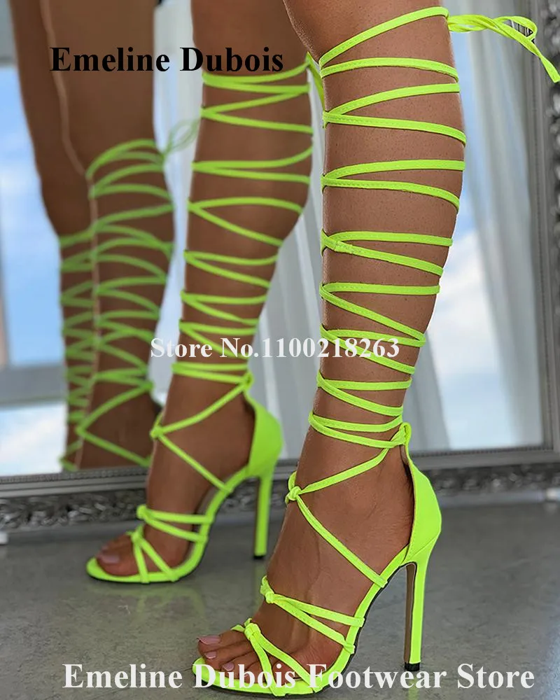 Neon Knee High Sandal Boots Emeline Dubois Open Toe Straps Cross Stiletto Heel Dress Shoes Lace-up Thin Heel Party Heels
Neon Knee High Sandal Boots Emeline Dubois Open Toe Straps Cross Stiletto Heel Dress Shoes Lace-up Thin Heel Party Heels