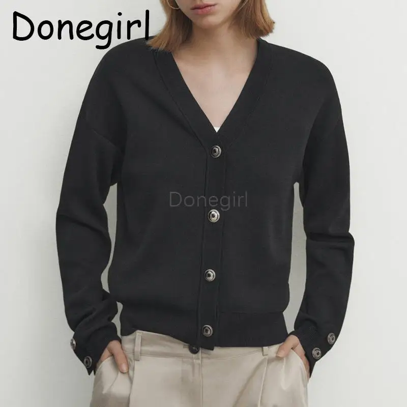 

Donegirl 2023 New Women Fashion Spring Autumn Single-breasted Cardigans Solid Knitted Sweater Coat Commute Simple Tops Female