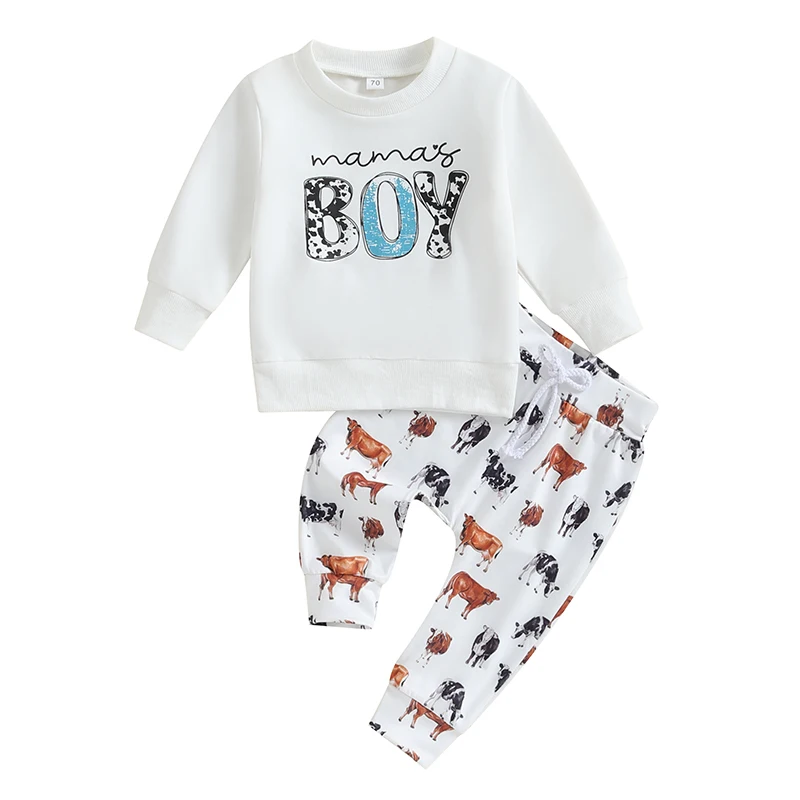 

Mamas Boy Toddler Baby Clothes Letter Print Long Sleeve Sweatshirts and Pants 6M 12M 18M 24M Fall Winter Outfit