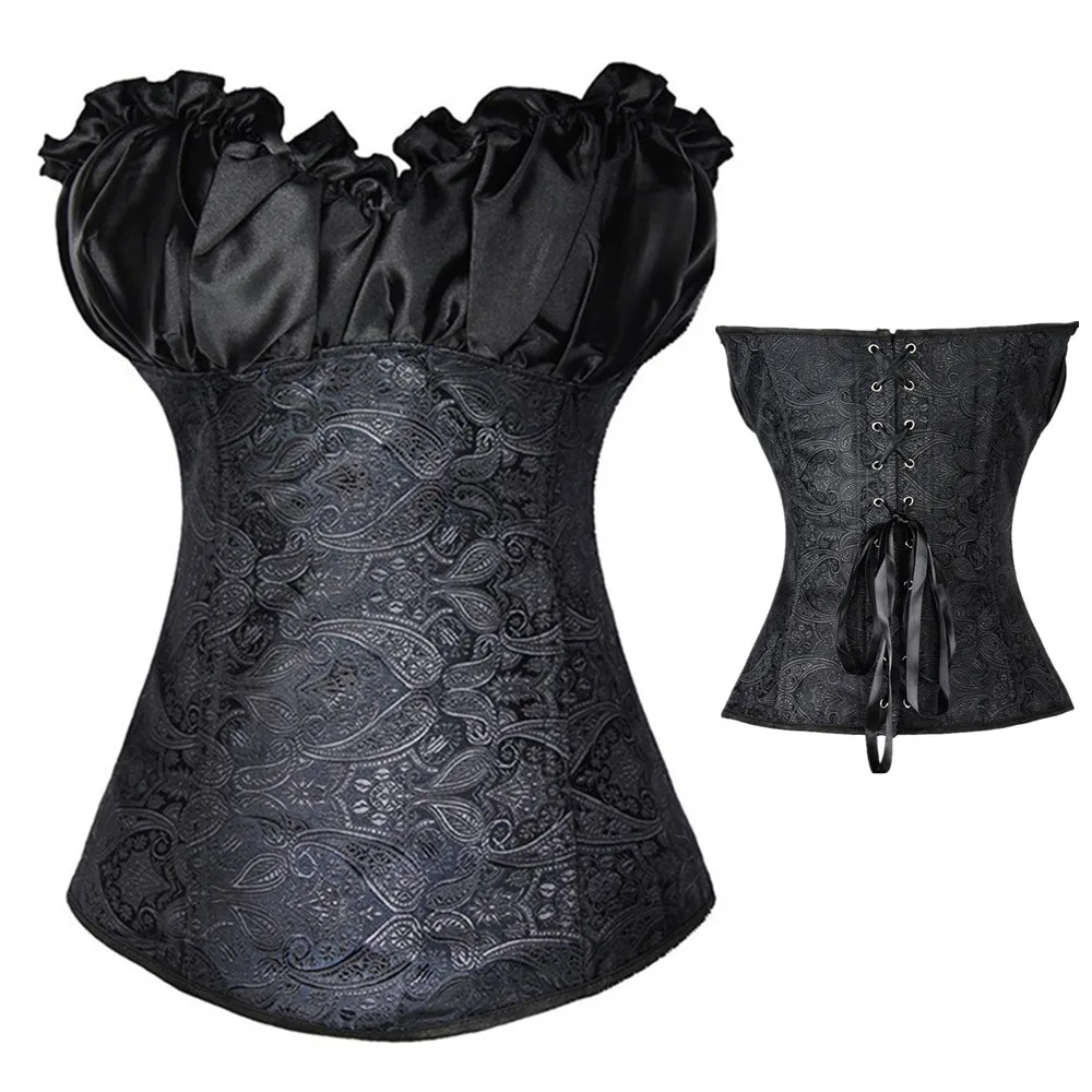 

Sexy Corsets and Bustiers Strapless Vintage Satin Lingerie Lace Up Body Shaper Corset Top for Women Overbust Corsets Plus Size