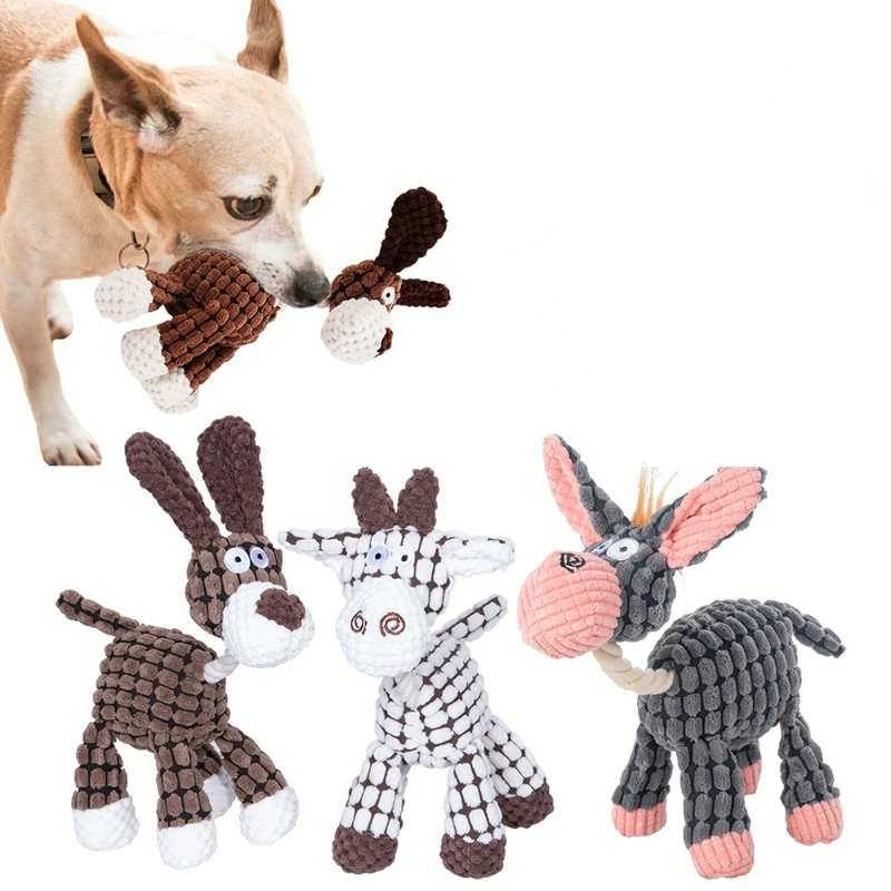 

Fun Pet Toy Donkey Shape Corduroy Chew Toy For Dogs Puppy Squeaker Squeaky Plush Bone Molar Dog Toy Pet Training Dog Accessories