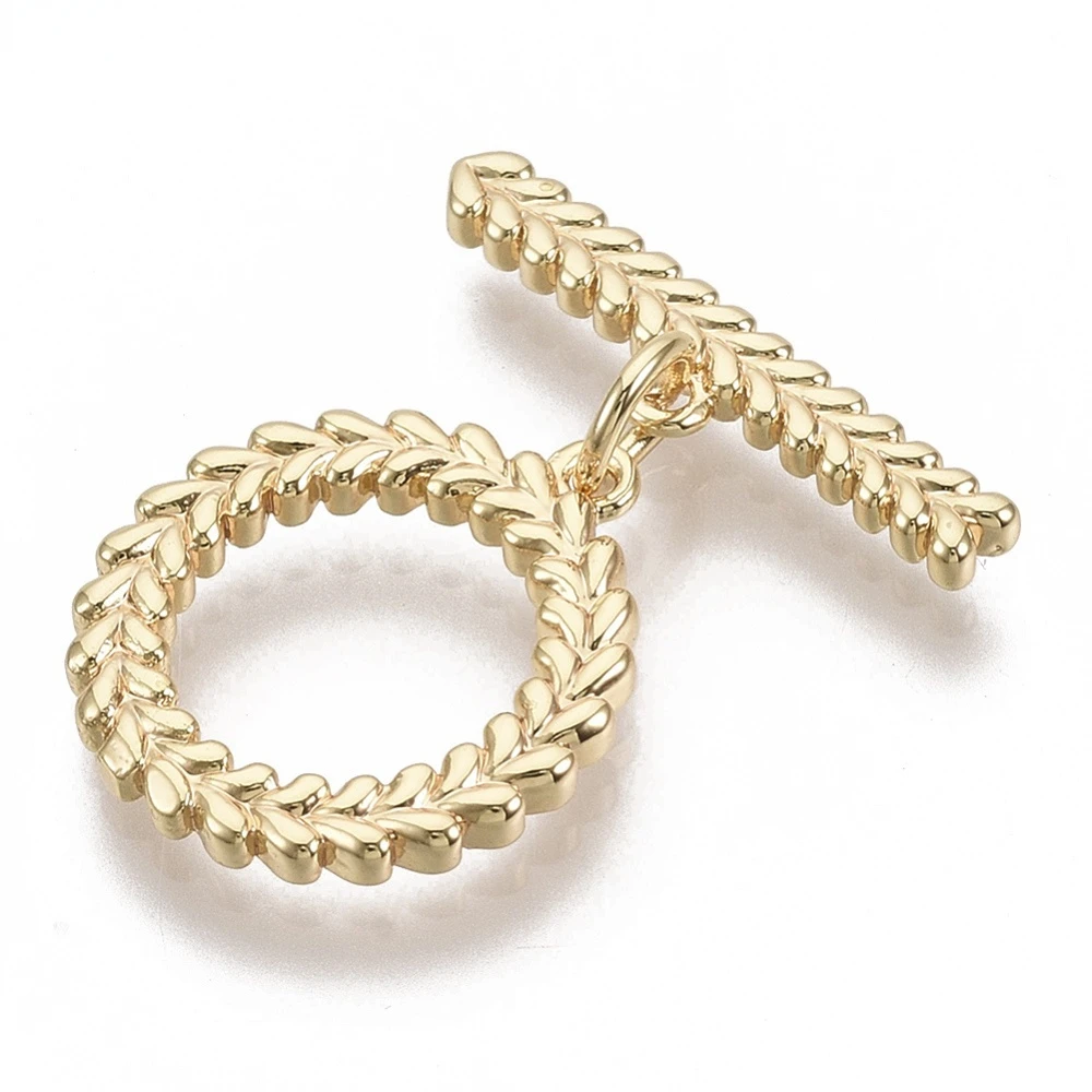 

1-2Sets Brass Toggle Clasps Nickel Free Leaf Real 18K Gold Plated