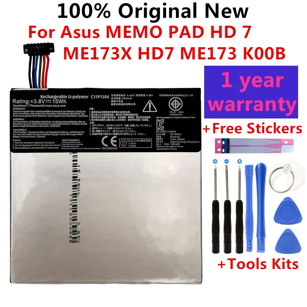 

100% Original Replacement 3950mAh Tablets Battery For Asus MEMO PAD HD 7 ME173X HD7 ME173 K00B C11P1304 Batteries Bateria+Tools