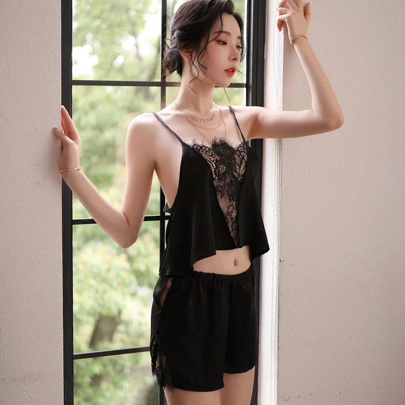 Women's Pajamas Sexy Lingerie Ladies Sleepwear Gown Nighty Sleepwear Women's 2 PIECE Lace Tops + Shorts Silk Pajama Set
Women's Pajamas Sexy Lingerie Ladies Sleepwear Gown Nighty Sleepwear Women's 2 PIECE Lace Tops + Shorts Silk Pajama Set