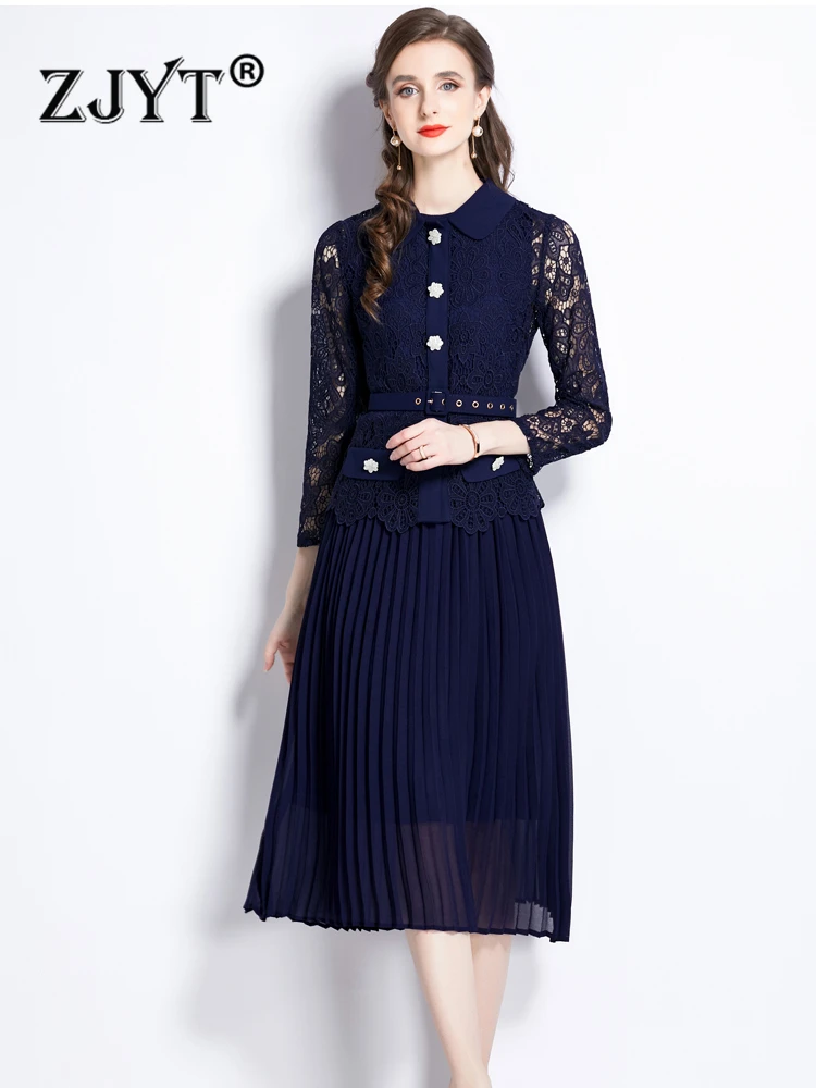 ZJYT Autumn Runway Hollow Out Lace Patchwork Pleated Dresses for Women 2023 Elegant Long Sleeve Blue Party Vestidos Casual Robe
ZJYT Autumn Runway Hollow Out Lace Patchwork Pleated Dresses for Women 2023 Elegant Long Sleeve Blue Party Vestidos Casual Robe