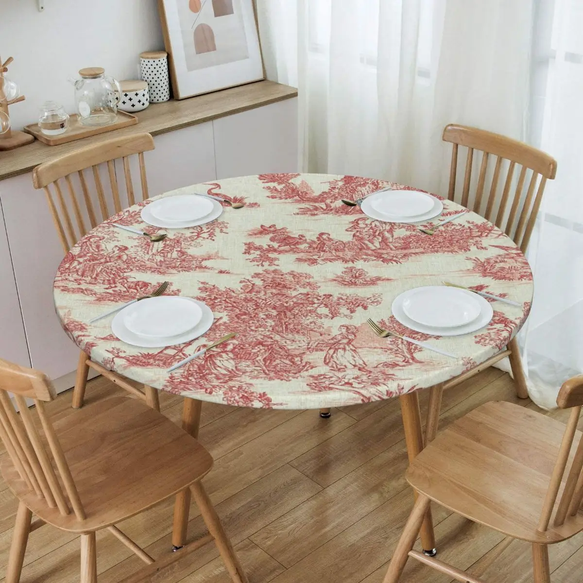 Round Vintage Classic French Toile De Jouy Motif Pattern Table Cloth Waterproof Tablecloth Table Cover Backed with Elastic Edge
Round Vintage Classic French Toile De Jouy Motif Pattern Table Cloth Waterproof Tablecloth Table Cover Backed with Elastic Edge