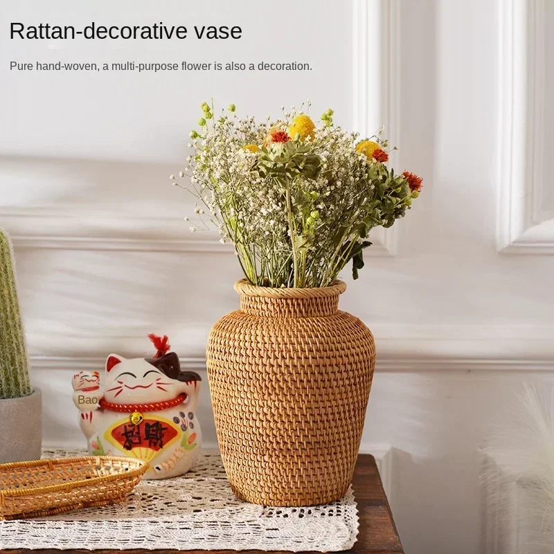 

1pcs Vietnam Autumn Rattan Woven Desktop Storage Vase Shooting Props American Furniture Flower Basket