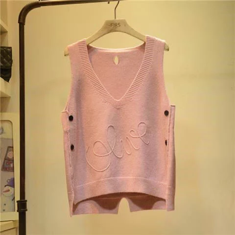 Pink Button Loose coat New Simple Cloth Fashion Korean lady Girls Waistcoat Autumn Sleeveless Sweater Vest Women Knitted Top
Pink Button Loose coat New Simple Cloth Fashion Korean lady Girls Waistcoat Autumn Sleeveless Sweater Vest Women Knitted Top