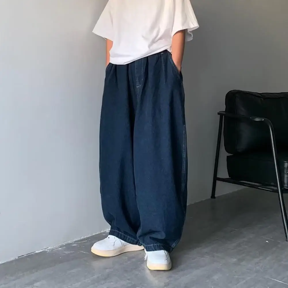 Mid-rise Elastic Waistband Men Jeans Pockets Solid Color Hip Hop Oversize Wide Leg Denim Pants Streetwear
Mid-rise Elastic Waistband Men Jeans Pockets Solid Color Hip Hop Oversize Wide Leg Denim Pants Streetwear