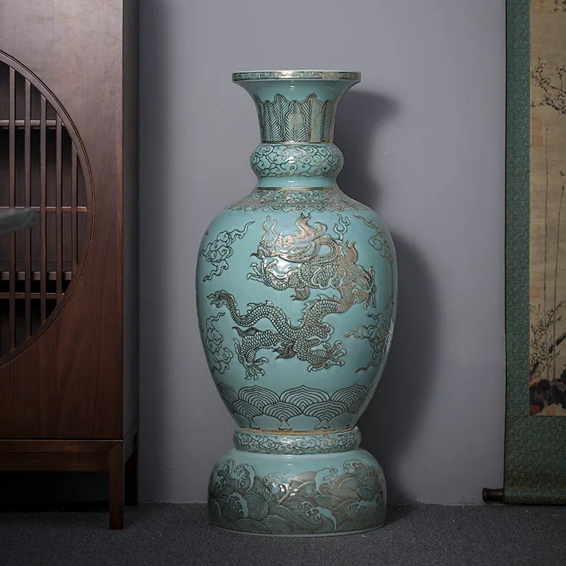 Jingdezhen Large Vase Decoration Living Room Floor High-Grade Porcelain Big Belly Dragon and Phoenix Pattern
Jingdezhen Large Vase Decoration Living Room Floor High-Grade Porcelain Big Belly Dragon and Phoenix Pattern