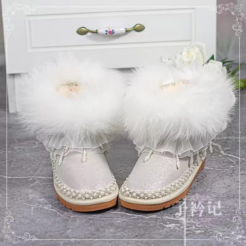 Tassel lace lace pearl and velvet warm boots Ethnic style handmade custom fur one-piece boots Women's women's large size 35-43
Tassel lace lace pearl and velvet warm boots Ethnic style handmade custom fur one-piece boots Women's women's large size 35-43