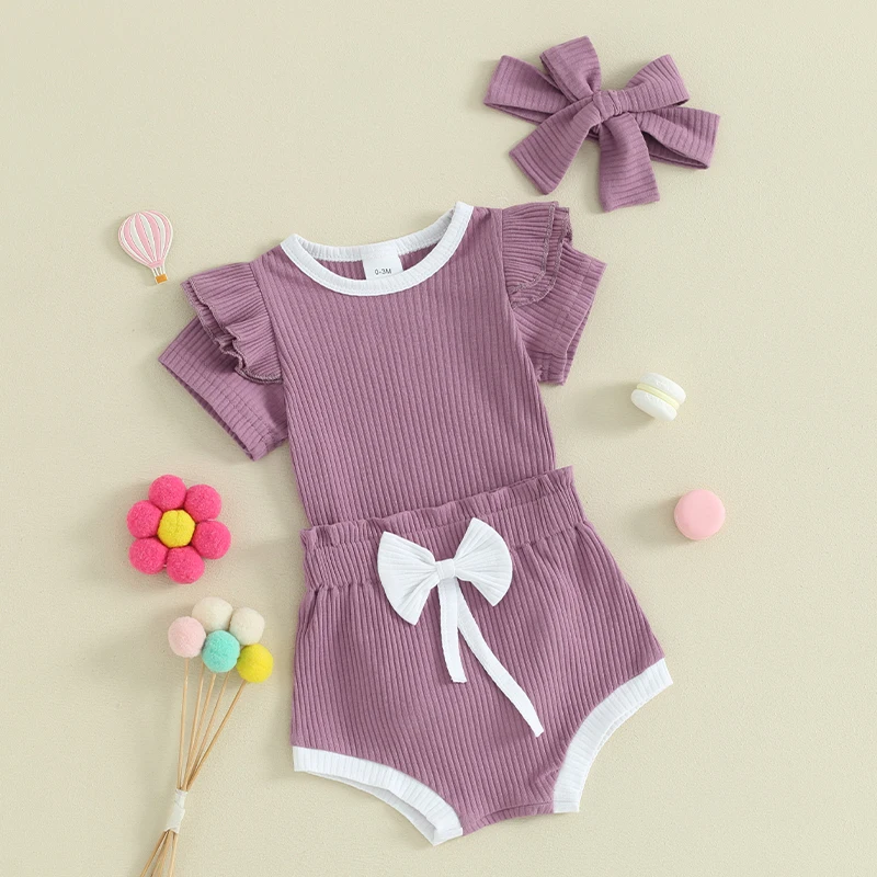 Baby Girl Summer Outfit Short Sleeve Ribbed Romper Elastic Bow Shorts Headband Set Newborn Infant Clothes
Baby Girl Summer Outfit Short Sleeve Ribbed Romper Elastic Bow Shorts Headband Set Newborn Infant Clothes