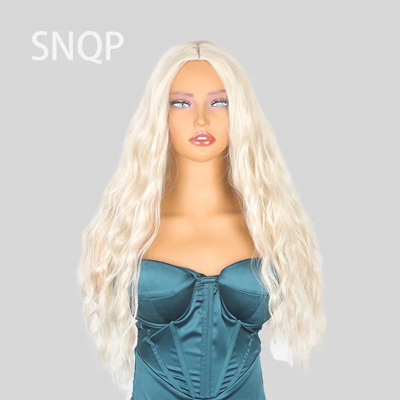 

SNQP 68cm Silver Centre Parted Nature Long Curly Hair Hot Sate New Stylish Hair Wig for Women Daily Cosplay Party Heat Resistant