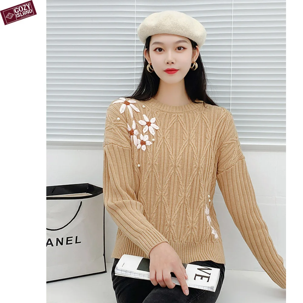 Pullover Women Autumn Winter Knitted Sweaters Sweater Round Neck Small Flower Embroidery Casual Loose Lazy Style Long Sleeve Top
Pullover Women Autumn Winter Knitted Sweaters Sweater Round Neck Small Flower Embroidery Casual Loose Lazy Style Long Sleeve Top