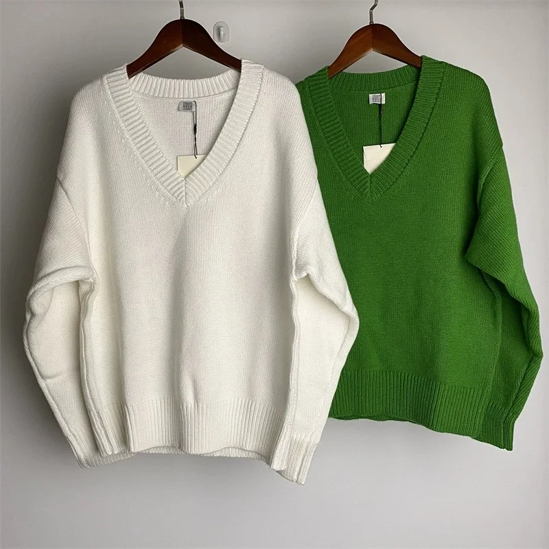 

TT@ Women's Autumn and Winter Sweater Wool Cashmere V-Neck Long Sleeve Loose Warm Thick Knit Top Jumper Y2k Top Pullover