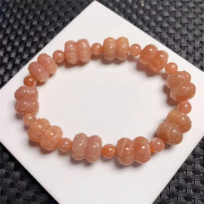 

Natural Sunstone Twin Lotus Beads Bracelet Crystal Healing Gemstone For Women Fengshui Birthday Present Lover Gift 1pcs