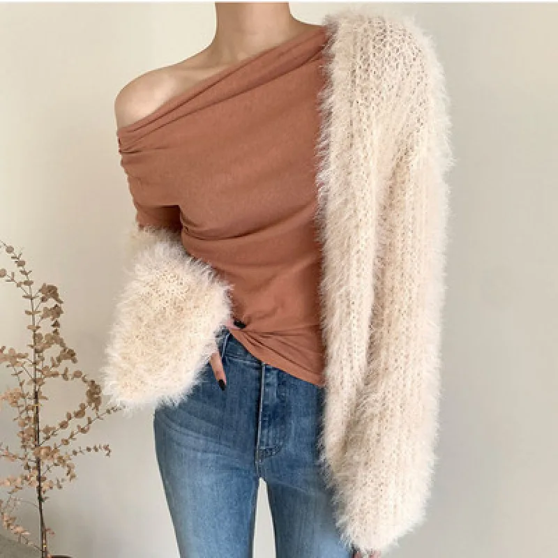 Thick Mink Cashmere Cardigan for Women, Open Stitch Sweaters, Cozy Furry Knitted Tops, Jacket Outerwear, 2023, Autumn and Winter
Thick Mink Cashmere Cardigan for Women, Open Stitch Sweaters, Cozy Furry Knitted Tops, Jacket Outerwear, 2023, Autumn and Winter